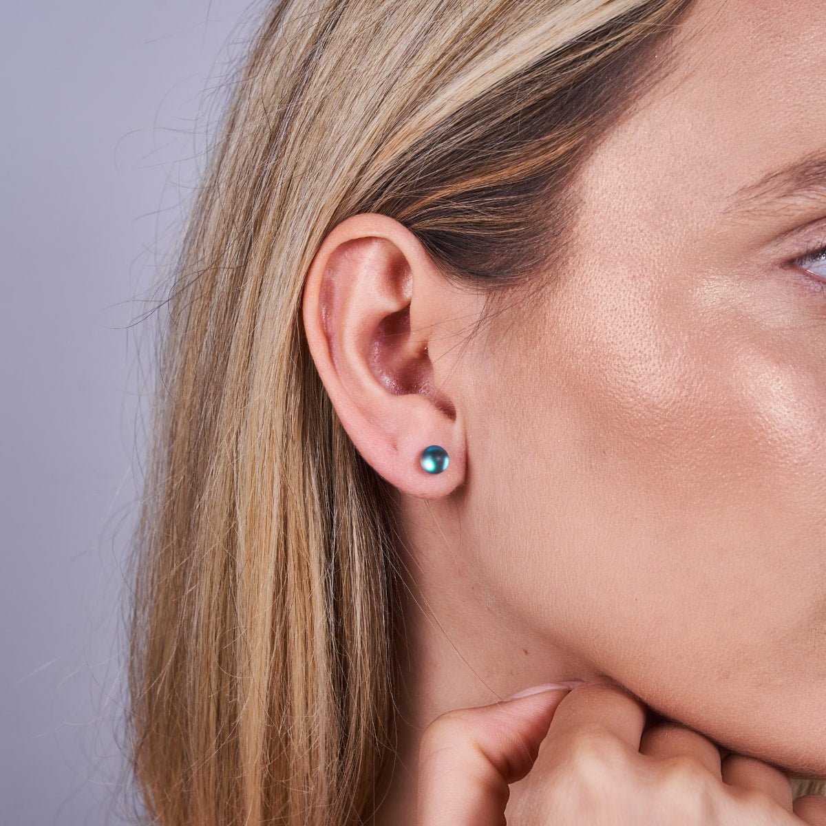 Grey .925 Sterling Silver Mermaid Glass Mini Stud Earrings