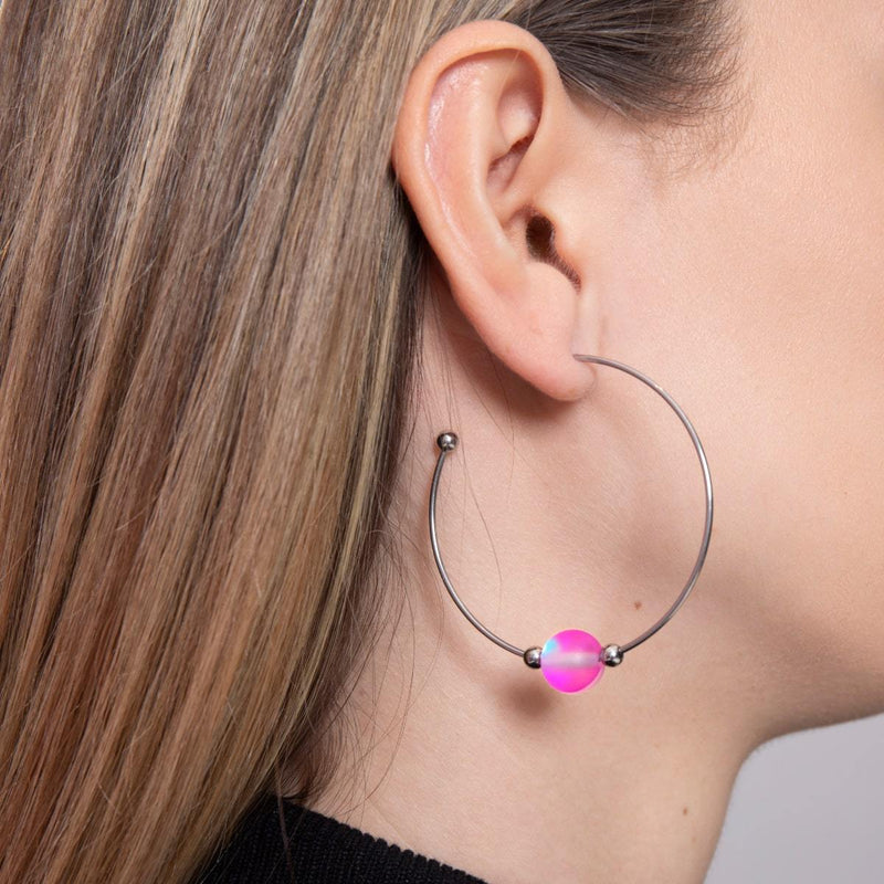 Pink | Silver | Mermaid Glass Hoop Earrings