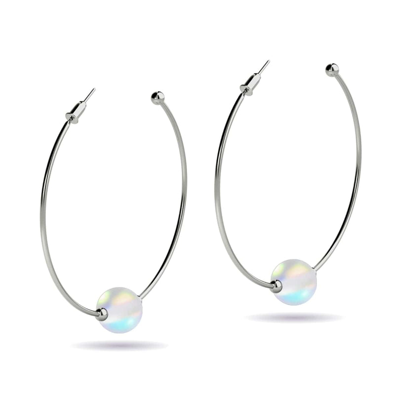 Rainbow White | Silver | Mermaid Glass Hoop Earrings
