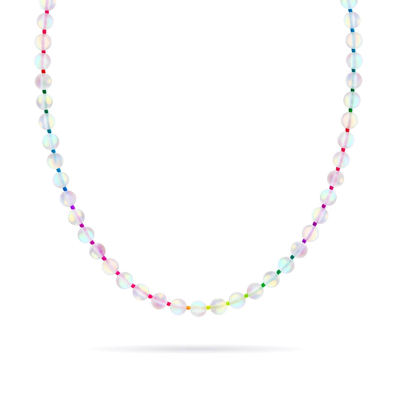 Rainbow White | Silver | Mermaid Glass Knotted Necklace