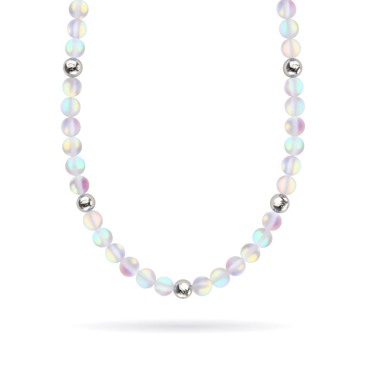 Rainbow White Silver Mermaid Glass Statement Necklace