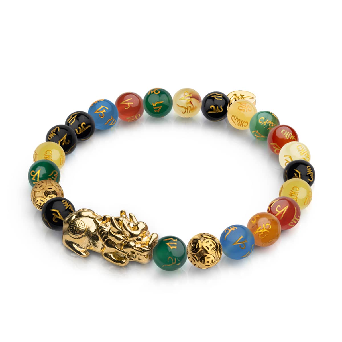 NOGU Pixiu Feng Shui Bracelet Five Elements Chakra Agate x 18K Gold in Green Black Gold