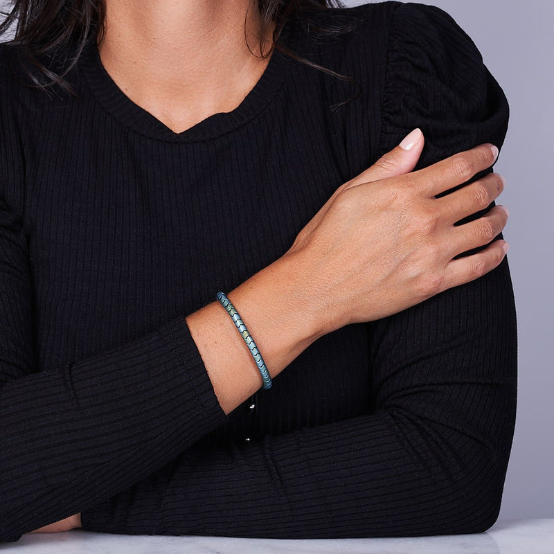 Serpentine | Matte Seafoam Hematite x Silver | Wave Bracelet