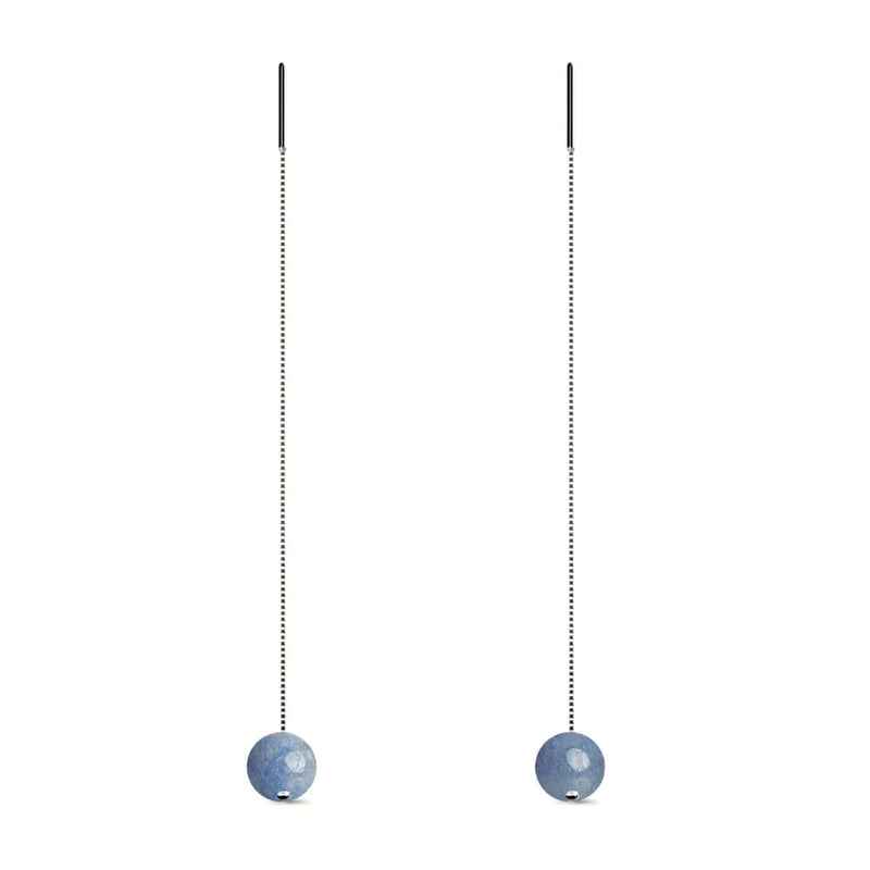 Blue Aventurine | .925 Sterling Silver | Gemstone Chain Drop Threader Earrings