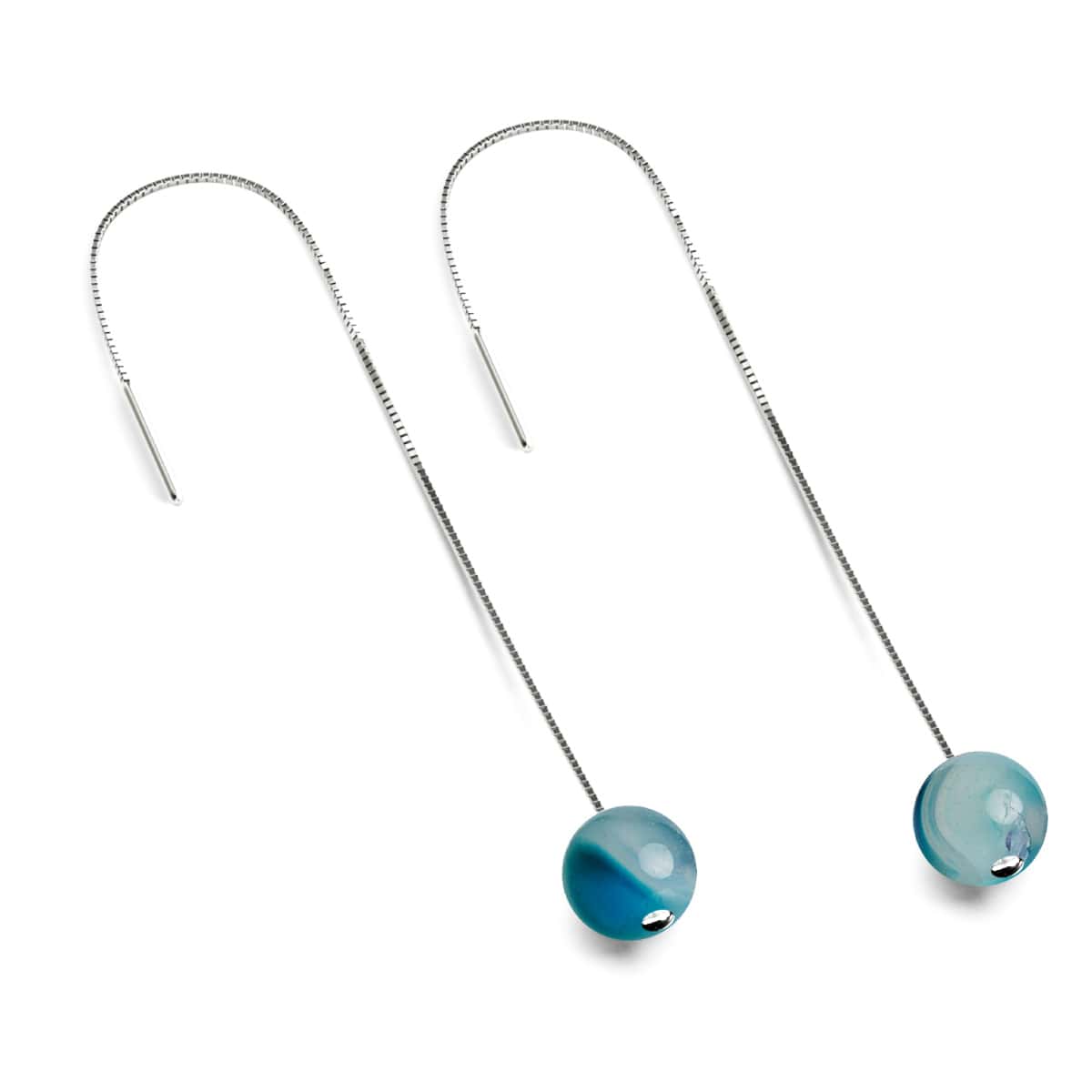 Sterling Silver Blue Agate Threader Earrings Sterling Silver Blue Agate Threader Earrings