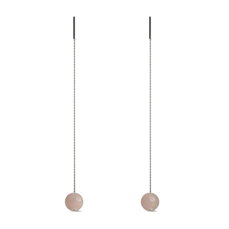 Pink Aventurine | .925 Sterling Silver | Gemstone Chain Drop Threader Earrings