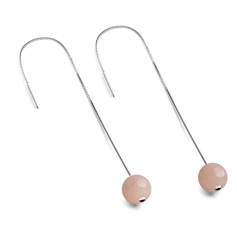 Pink Aventurine | .925 Sterling Silver | Gemstone Chain Drop Threader Earrings