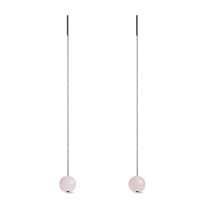 Rose Quartz | .925 Sterling Silver | Chain Drop Threader Gemstone Earrings