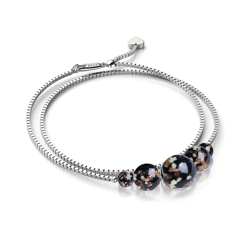 Obsidian | .925 Sterling Silver | Firefly Glass Infinity Clasp Anklet