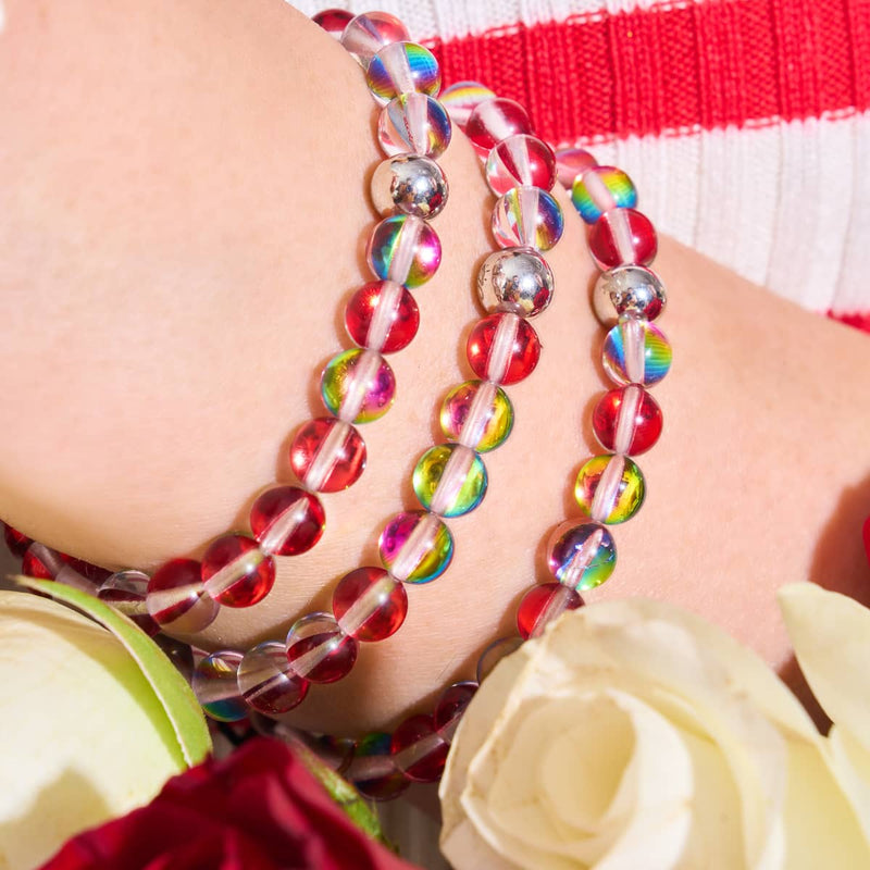 Mars Red | Silver | Galaxy Glass Bead Bracelet