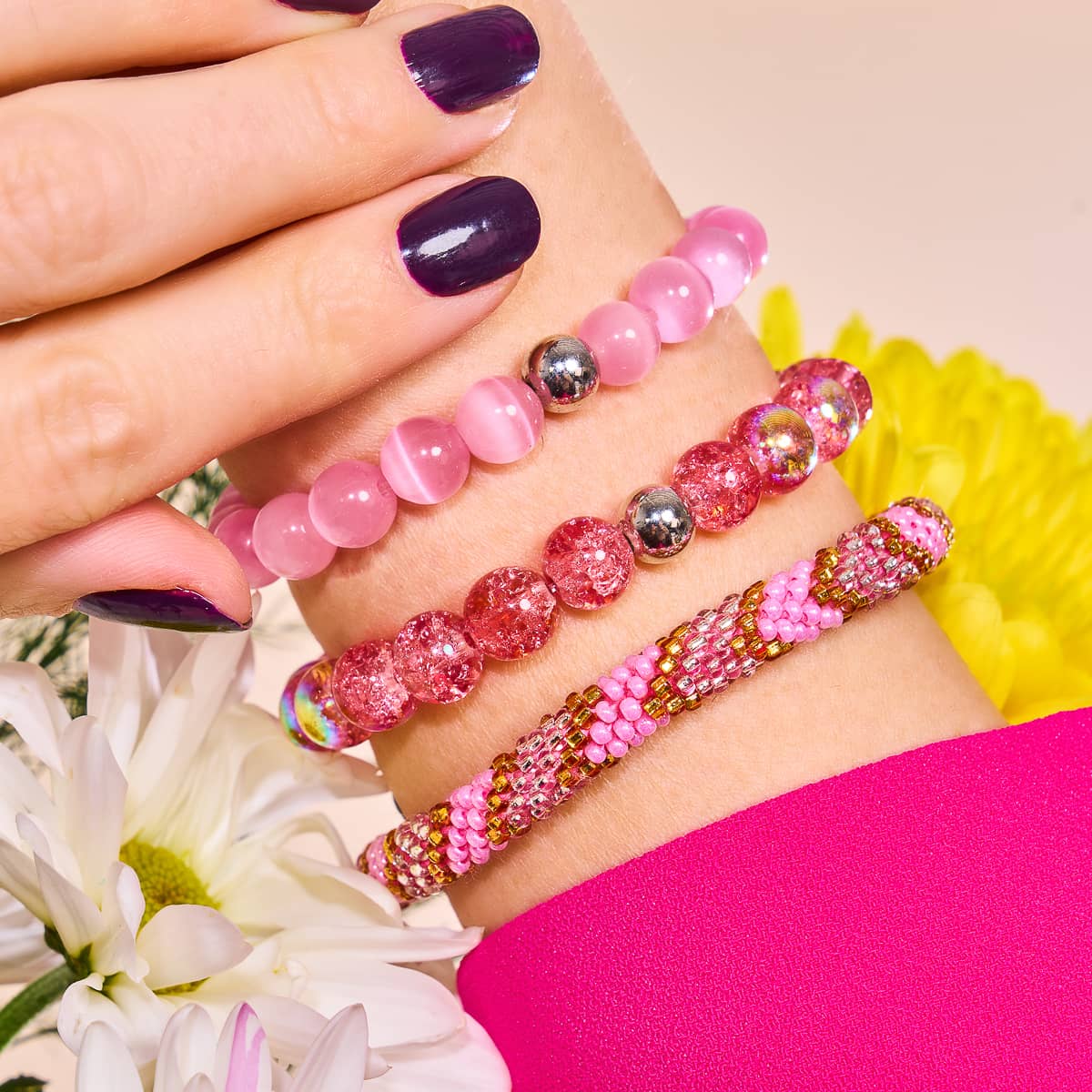Pink Rattler | Himalayan Glass Bead Bracelet– NOGU USA