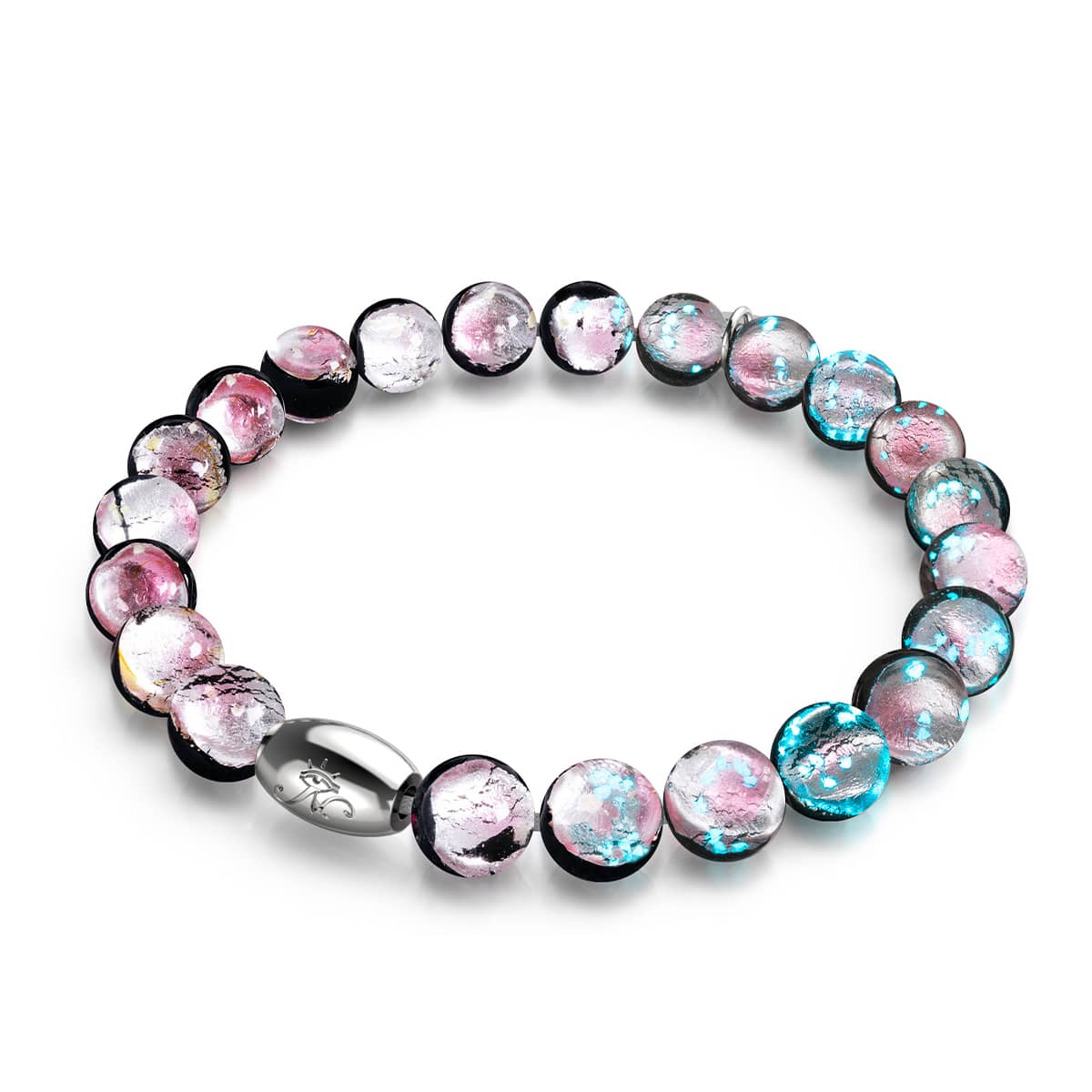 ブレスレット Ellipse Glass Bracelet #7925 Rainbow White | .925 Sterling Silver | Firework Glass